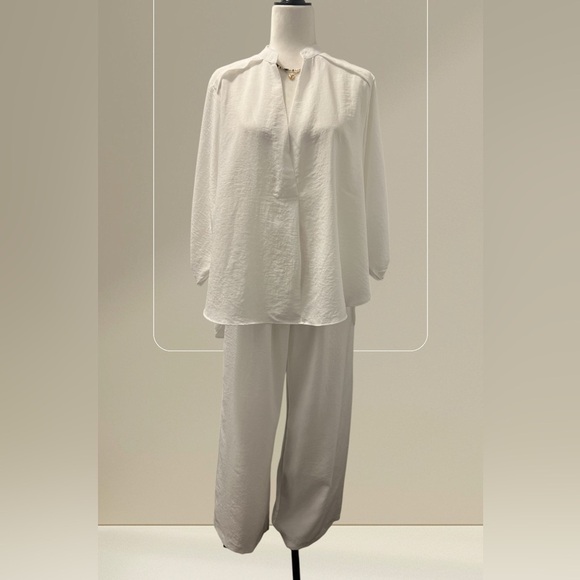 Soft Linen White Blouse and Pants Coords - Picture 2 of 4